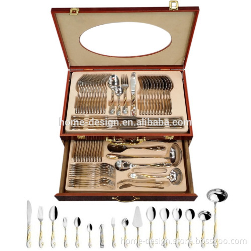 Jieyang 72pcs gotinghen gold plated flatware set royal cutlery set
